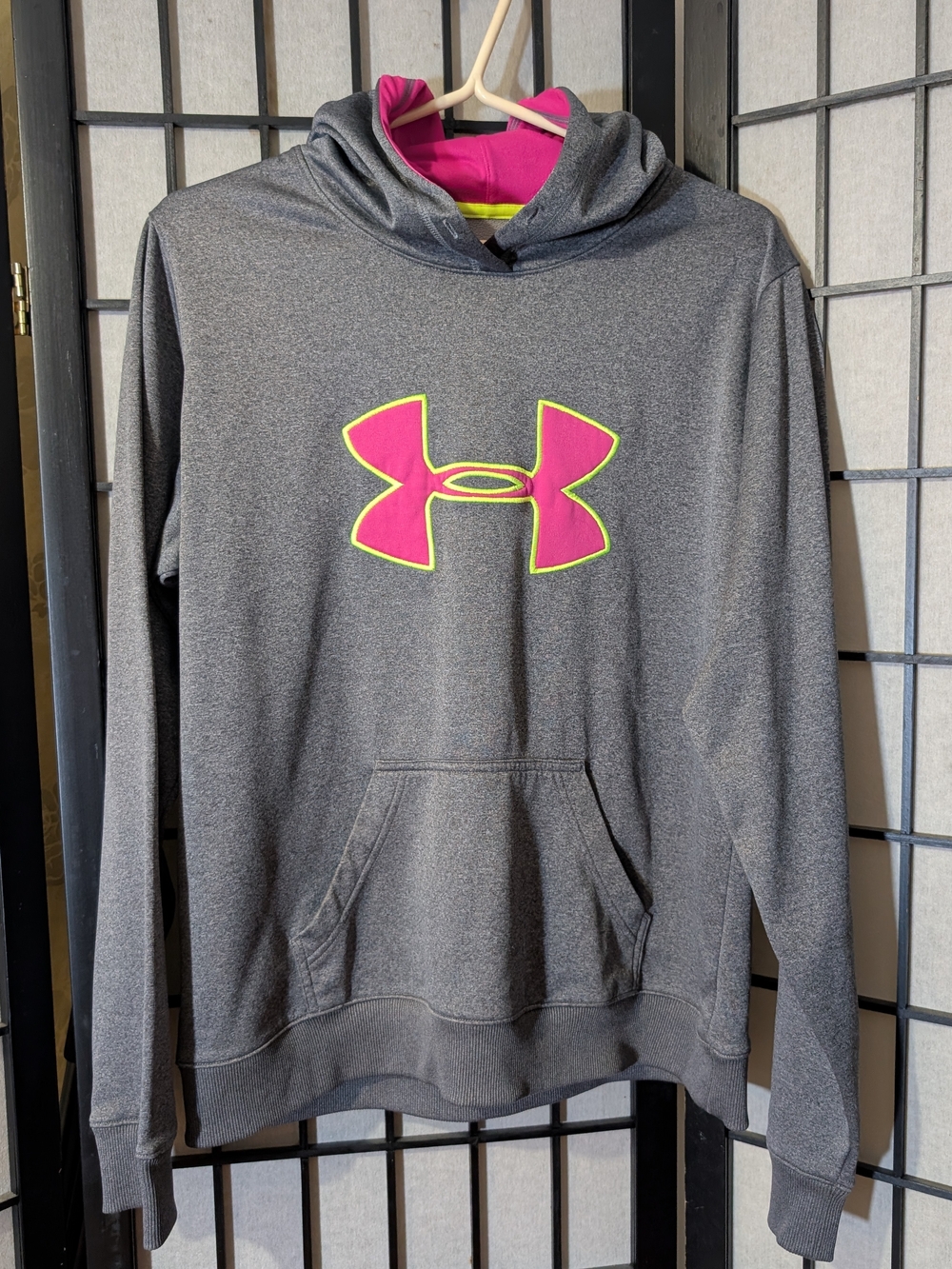 Under Armour Storm Gray Hoodie with Pink Logo Sz L